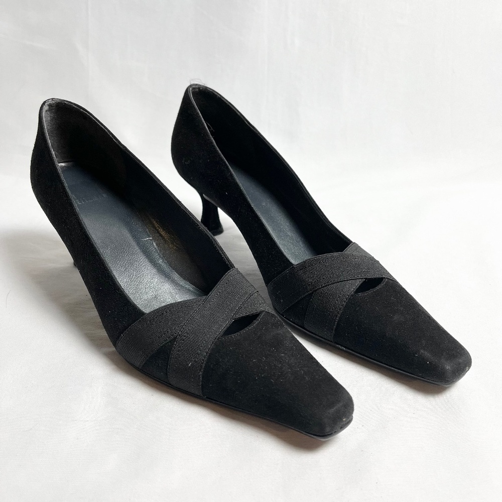 Black suede mule kitten heels
